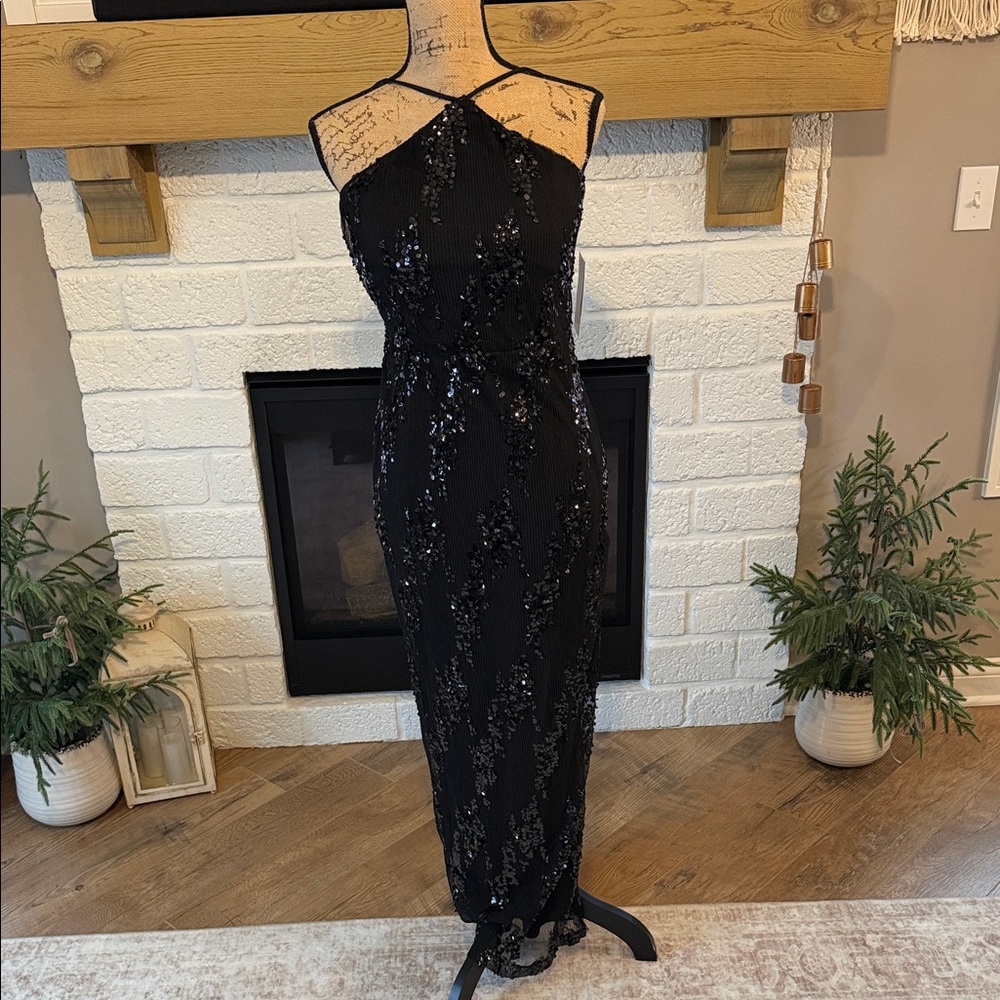 🆕 Stunning Violet Weekend Black Sequin Strapless Gown size 7/8